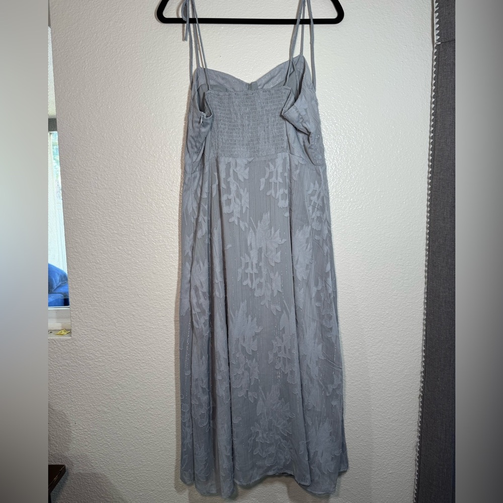 Lulu's Light Gray blue Tie-Shoulder Sweetheart Midi Dress - Picture 6 of 9